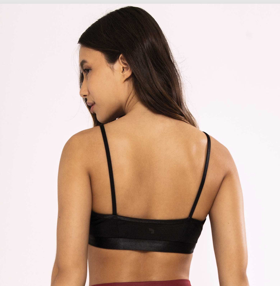 Eco-leather top with tulle