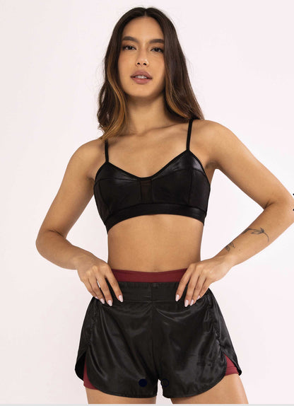 Eco-leather top with tulle