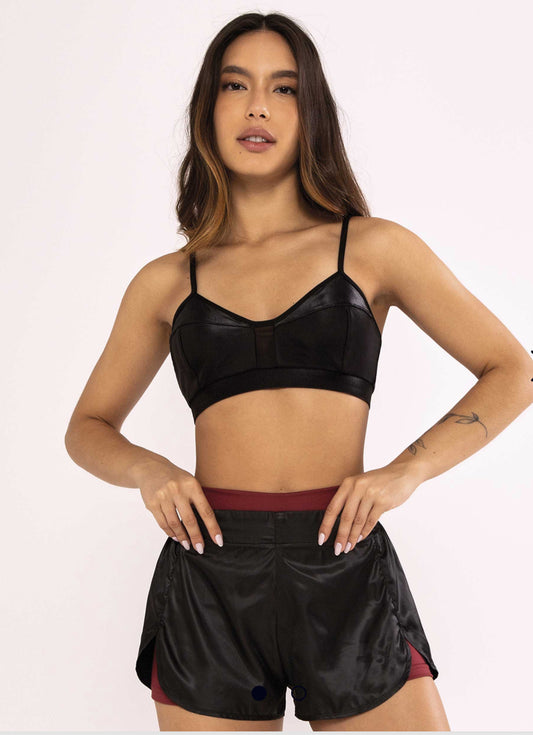 Eco-leather top with tulle