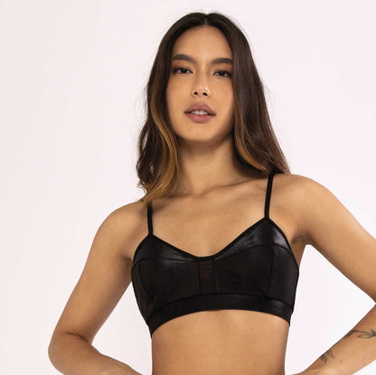 Eco-leather top with tulle